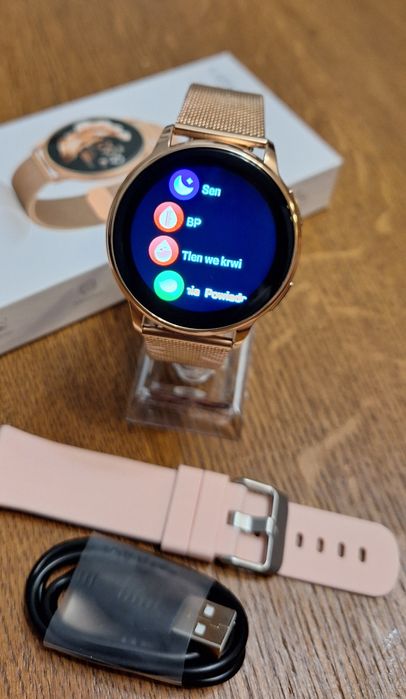 Smartwatch damski zegarek inteligenty PL menu, puls, tętno, whatsapp