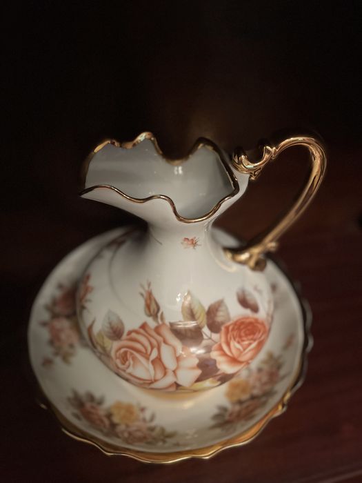 Jarro + prato - Salmão com pega dourada