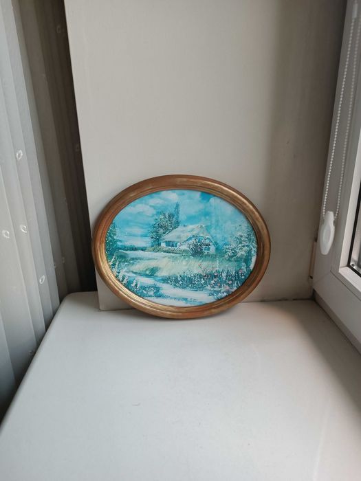 Obraz na ścianę plakat okrągły owalny w ramce ramie pejzaż zimowy zima