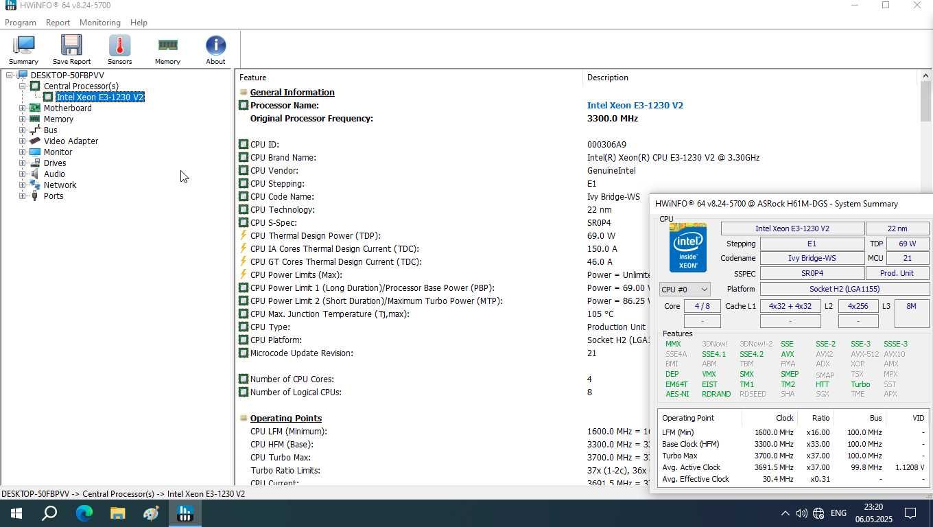 s1155 Intel Xeon E3-1230 V2 (3.3-3.7GHz, 4 ядра, 8 потоків, 8Mb кеш)