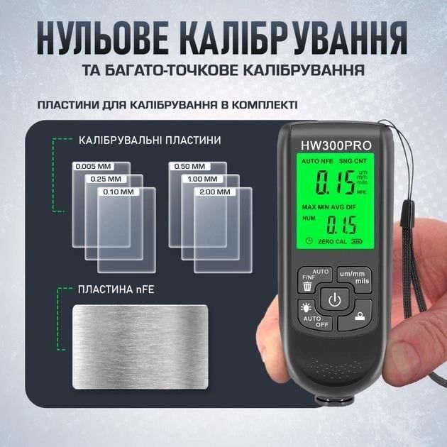 Толщиномер краски цифровой iCar HW-300 Pro 0 - 2000мкм Fe Nfe Черный