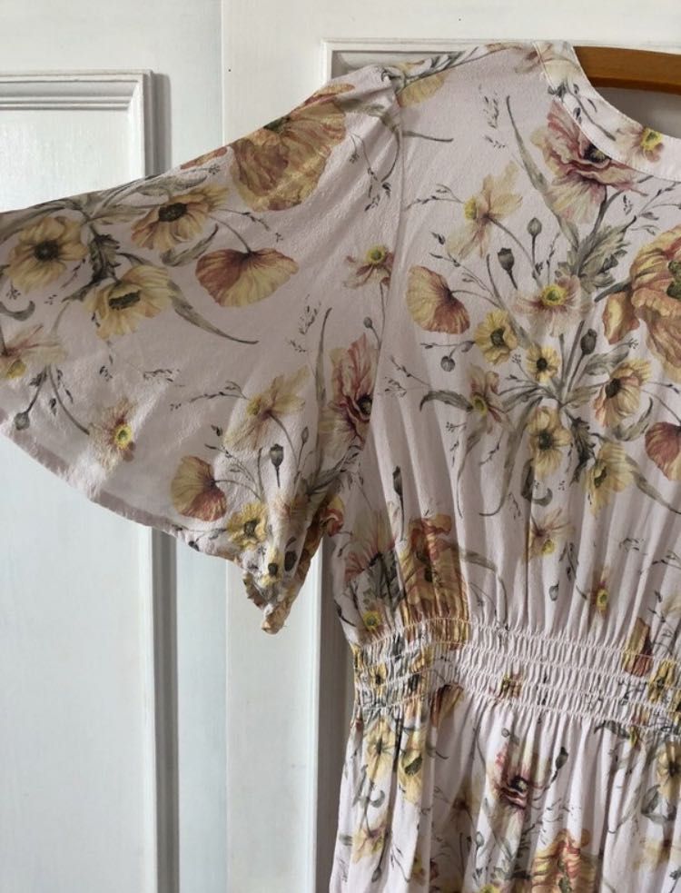 Piękna kremowa ciążowa kwiecista sukienka H&M Mama 38 M Wiskoza floral