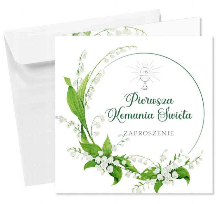 ZAPROSZENIE na KOMUNIĘ konwalie Pierwsza Komunia Święta koperta