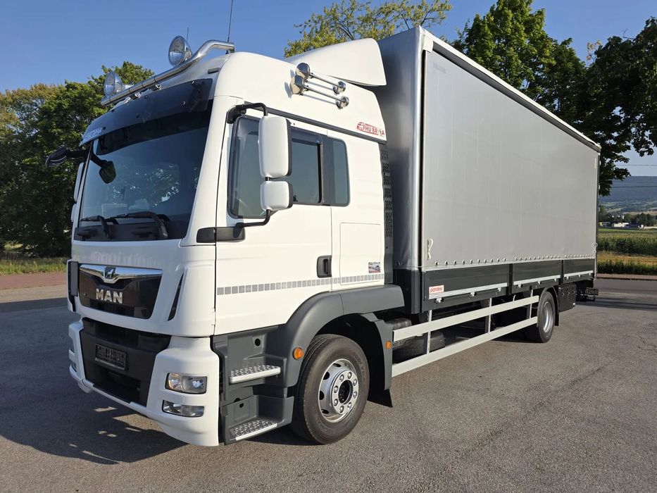 MAN TGM 15.290 / BURTO-FIRANKA / CAŁY NA PODUSZKACH /KLIMA POSTOJOWA / 2018R /  NISKI PRZEBIEG / 18 PALET / E6 / JAK NOWY / WINDA /