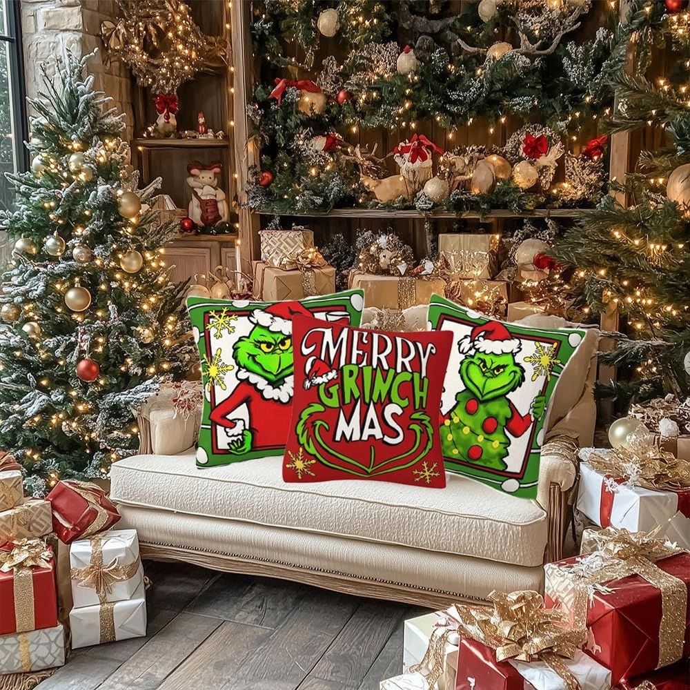 Zestaw 4 poszewek świątecznych Grinch Boże narodzenie  45x45cm BI09