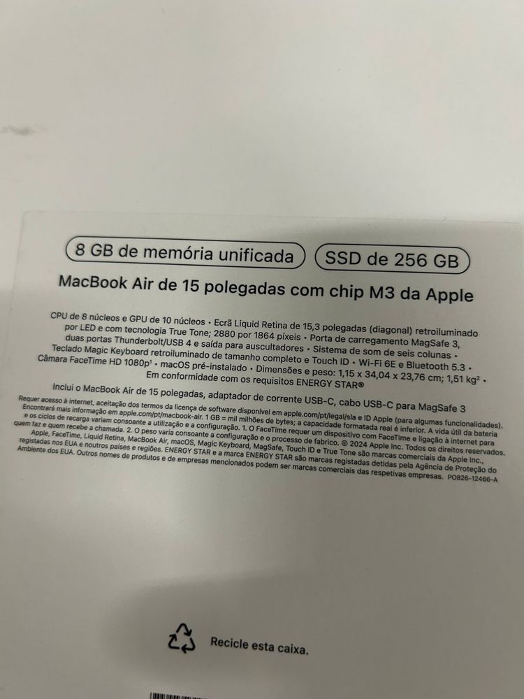 Apple Macbook Air M3 15 polegadas