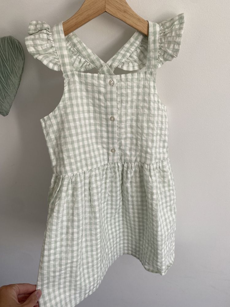 Sukienka Primark 110 pistacjowa kratka letnia falbanki