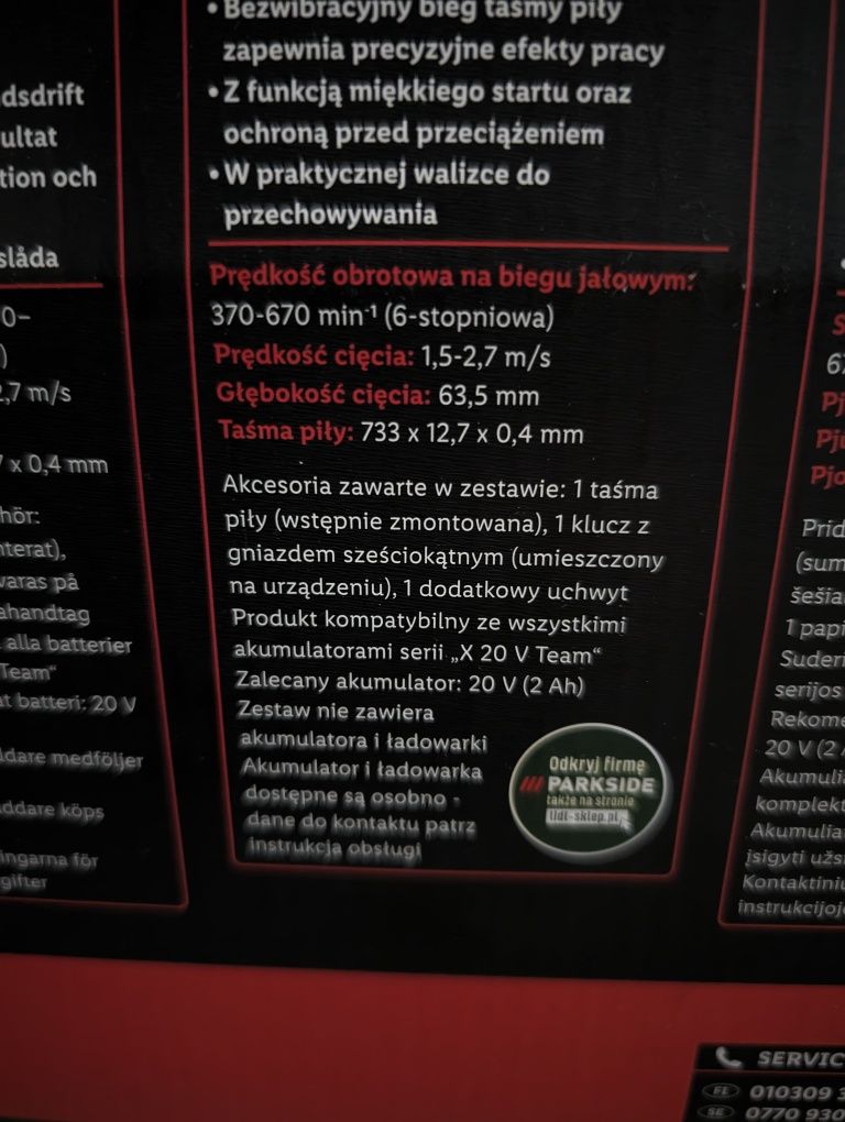 Nowa akumulatoriwa piła taśmowa parkside 20V

Akumulatorowa piła taśmo