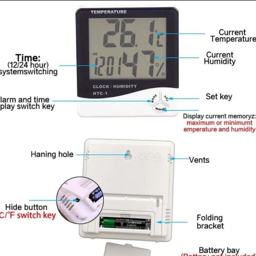 Термогігрометр електронний настінний HTC-1. НТС-2.