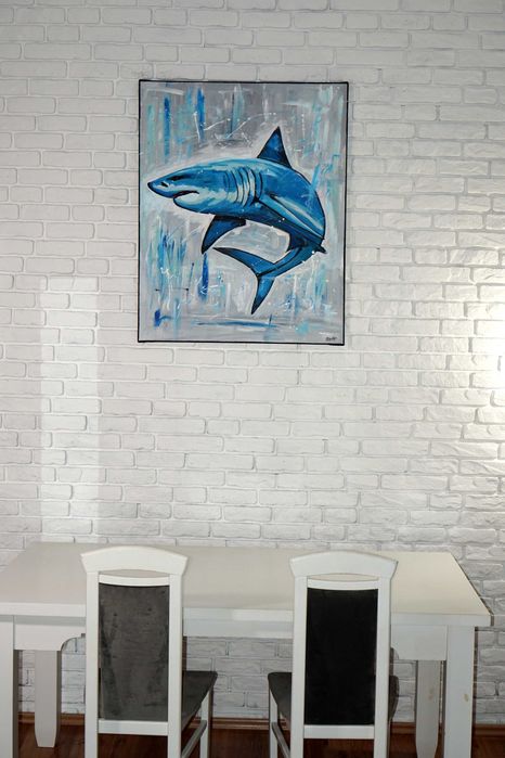 Ręcznie malowany oryginalny nowoczesny duży obraz akrylowy rekin Stach
