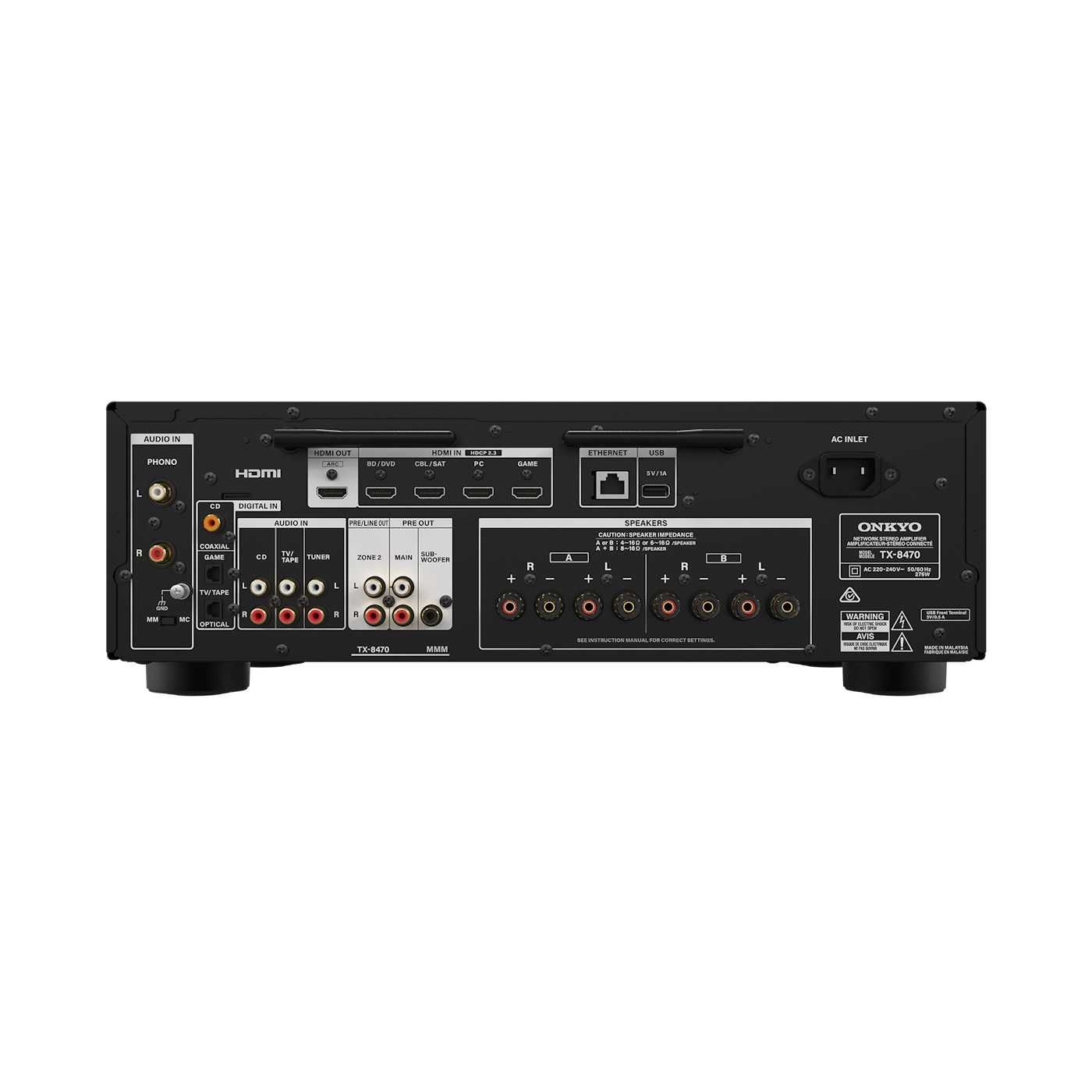 Onkyo TX-8470 amplituner stereo z HDMI 2x140W Wifi, Bluetooth