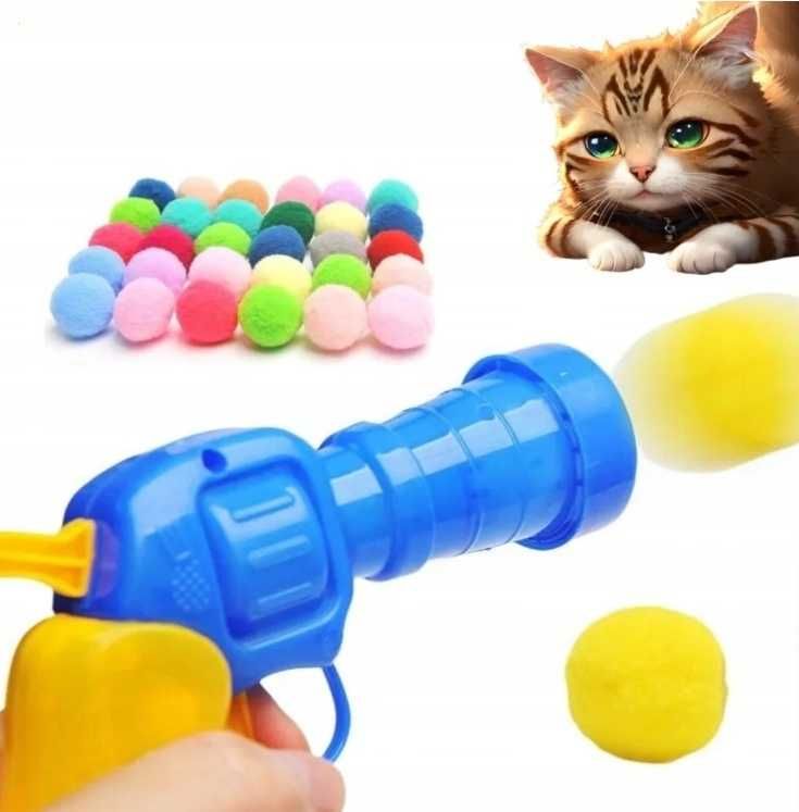 Pistolet Na Kulki Pompony + 20 Pluszowych Kulek ZABAWKA DLA PSA KOTA