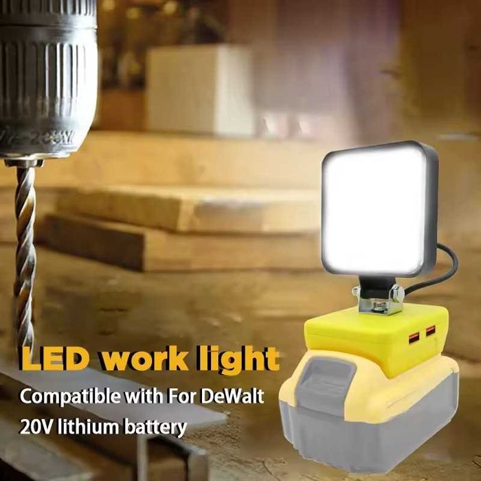 Lampa LED do akumulatorów DeWalt 18V — 2× USB mocne światło