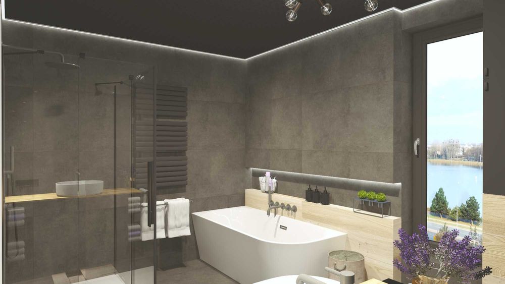 Projekt 3D łazienki z wanną lub prysznicem