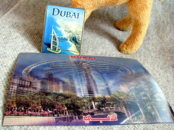 Сувениры из Дубая - плюшевый верблюд, магнит, стерео-открытка Dubai
