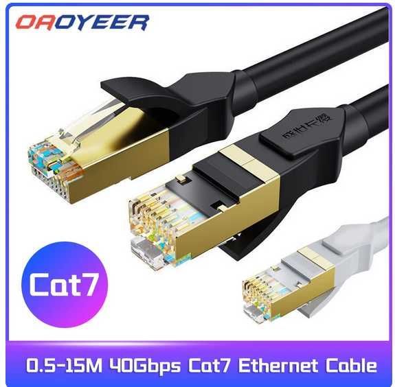 Kabel Lan RJ 45  płaski czarny CAT8 5m., Cat7 5m.