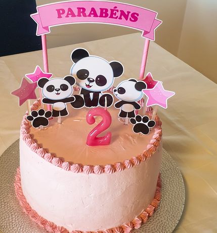 Topo para bolo e kit de festa Panda rosa