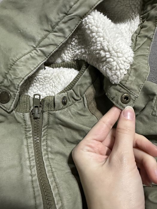 Kurtka zimowa parka na kożuszku H&M 68-74cm 6-9msc khaki #1737