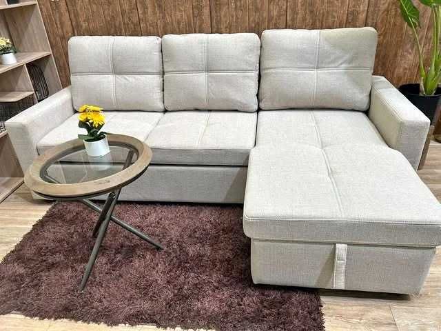 Sofá-cama em tecido cinzento com espaço de arrumação - envio grátis