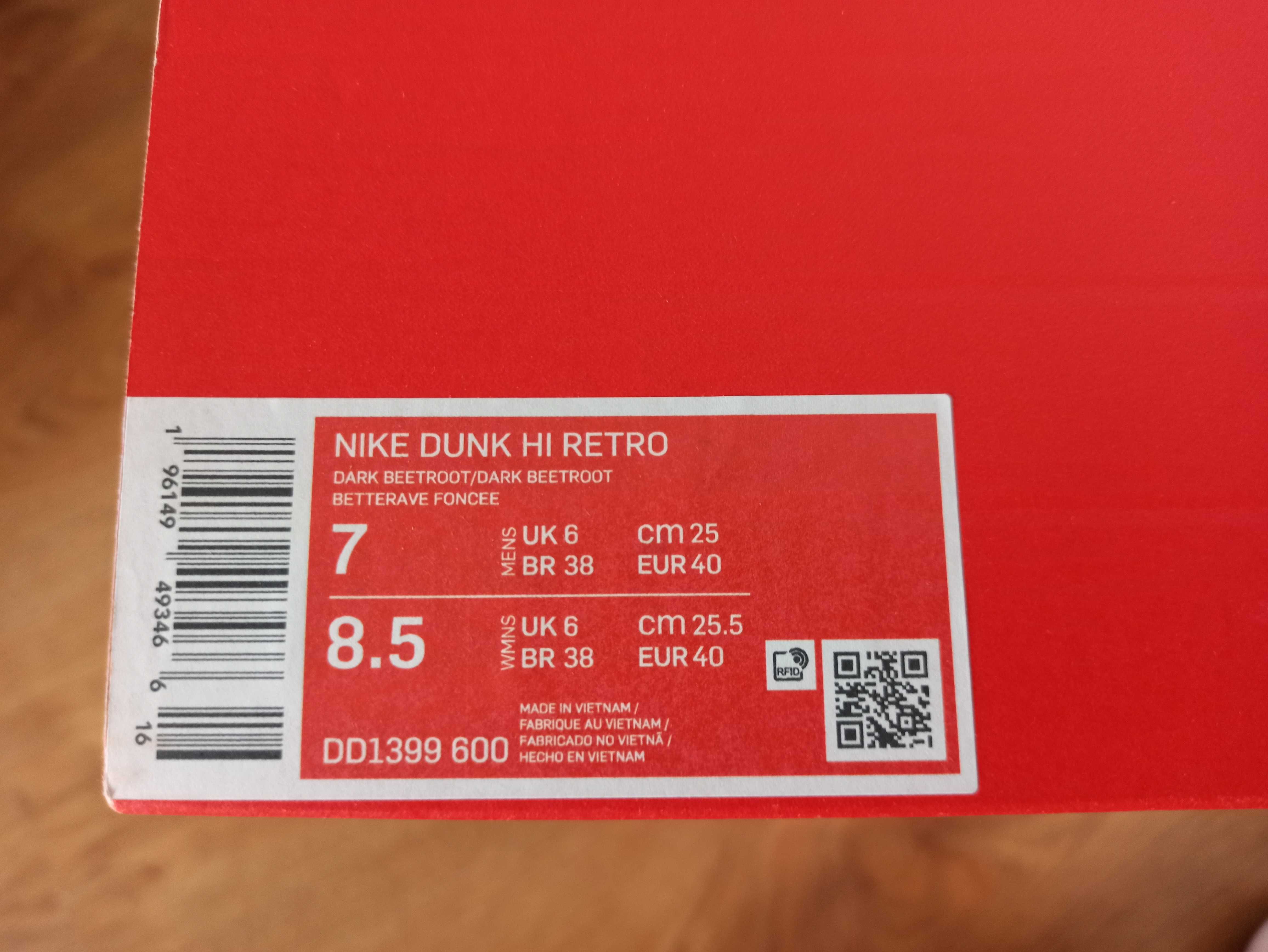 (r. Eur 40) Nike Dunk High Retro Dark Beetroot DD1399,-600