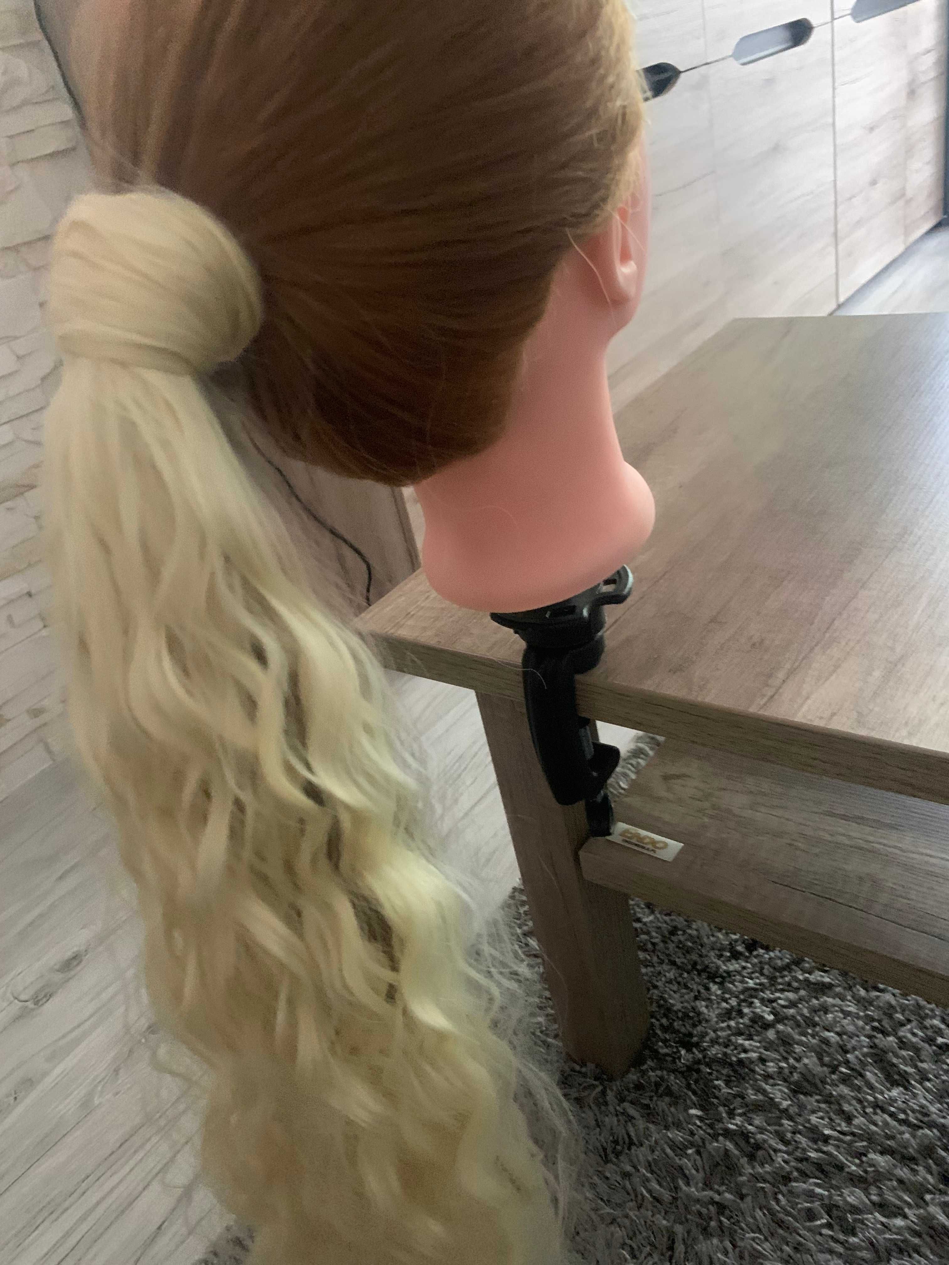 Doczepiany kucyk kręcony falisty bardzo jasny blond długi