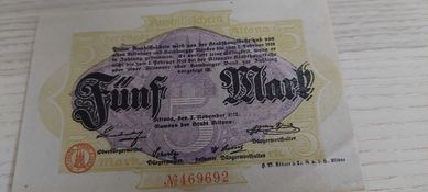 Banknot 5 marek niemieckich z 1918 roku