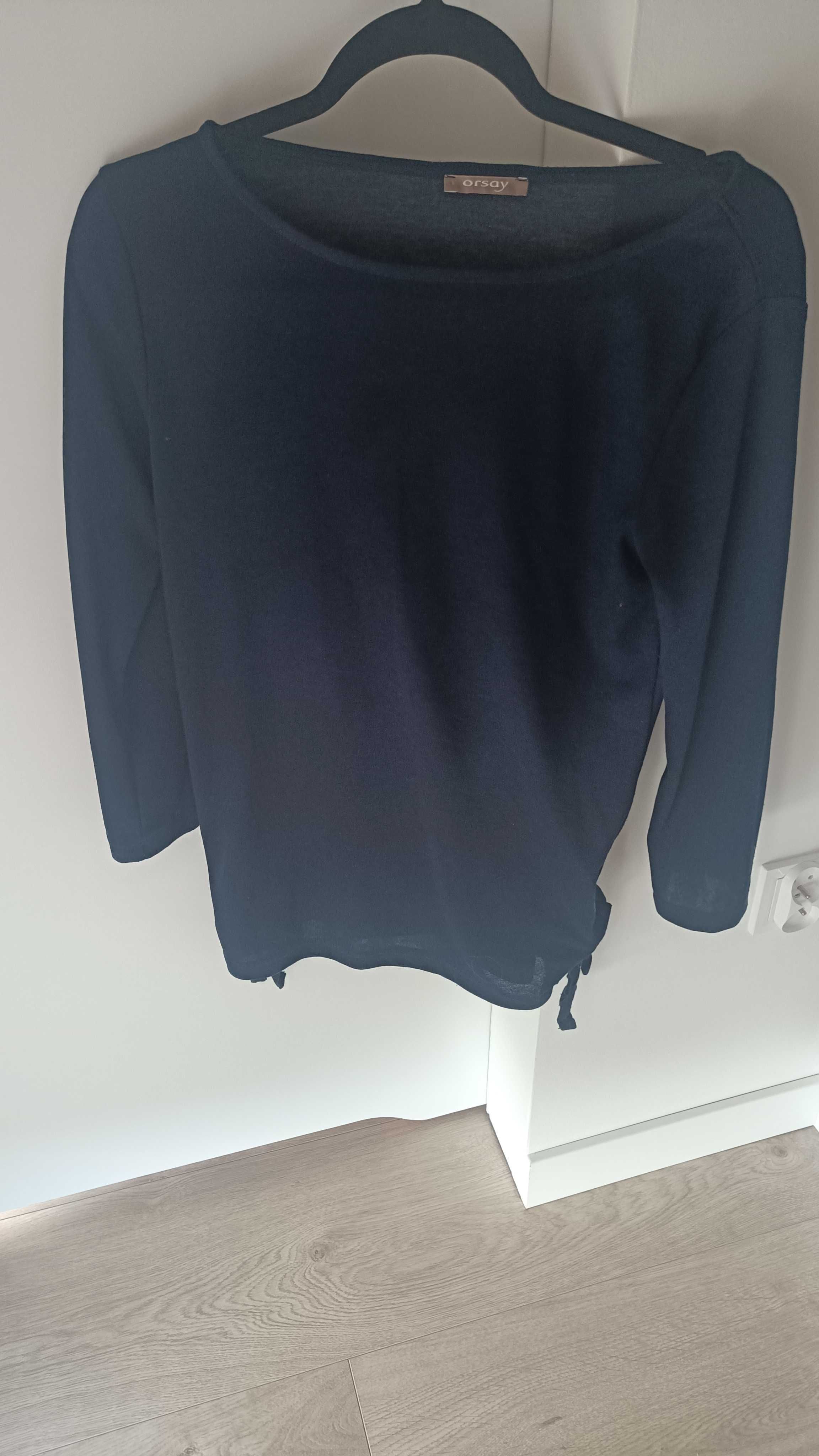 Granatowy sweter z rękawem 3/4, sweter z okrągłym dekoltem Orsay