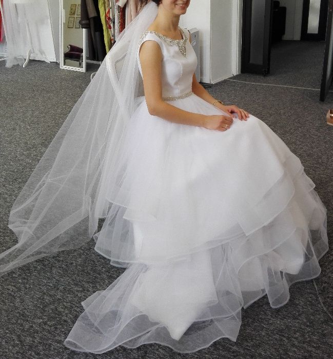 Wyjątkowa suknia ślubna 2w1 (midi i maxi) r.36 idealna do tańca
