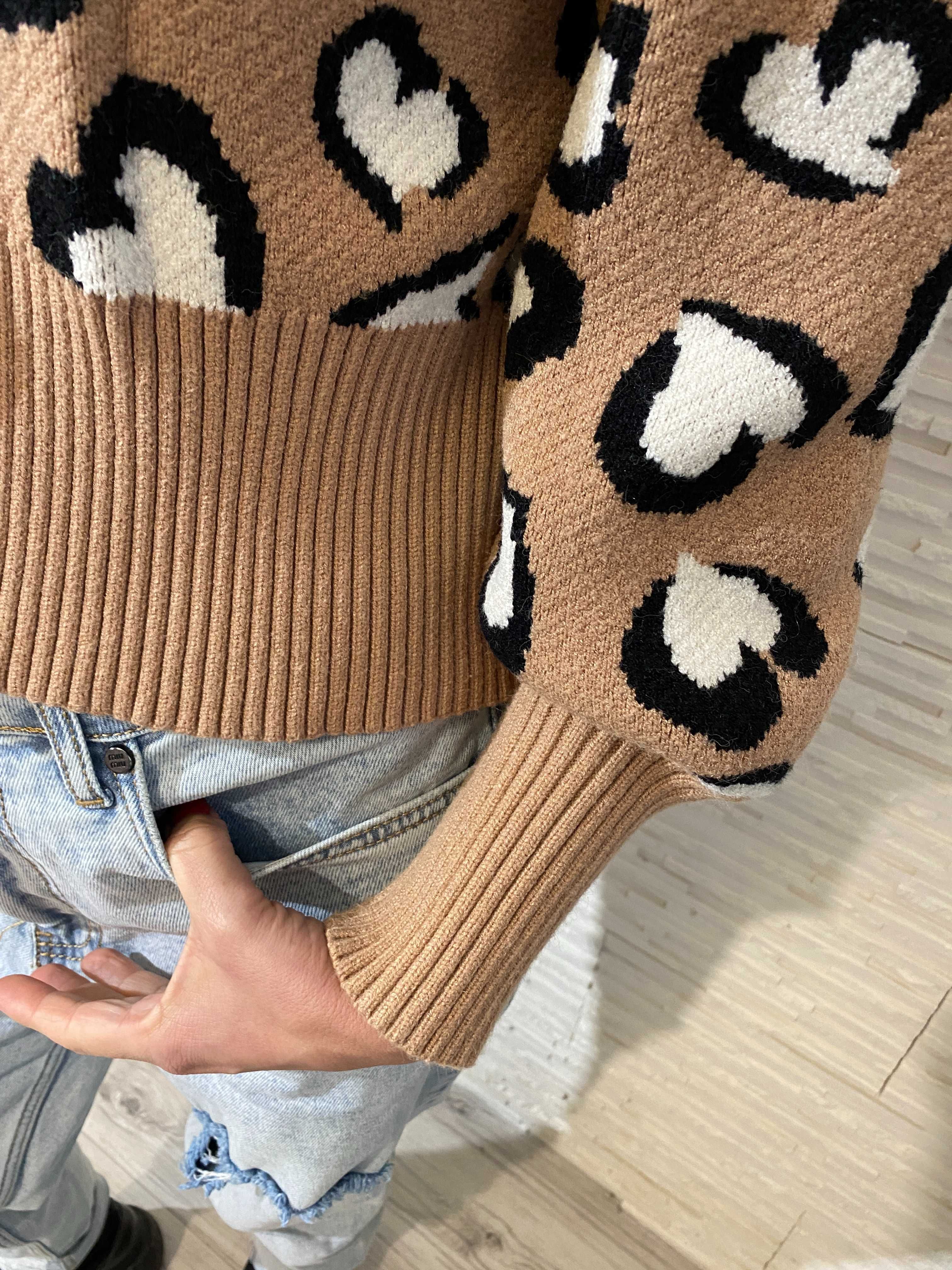 AZARA Paris sweter kardigan camel - serduszka heart Uni