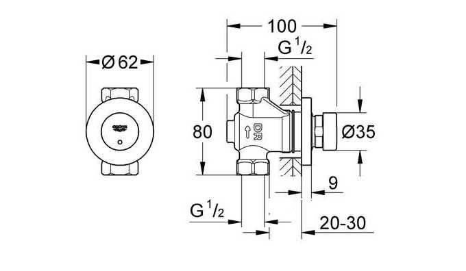 Grohe Euroeco CT samozamykający zawór przelotowy DN15