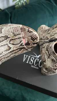 Skóra naturalna buty botki Visconi print wąż