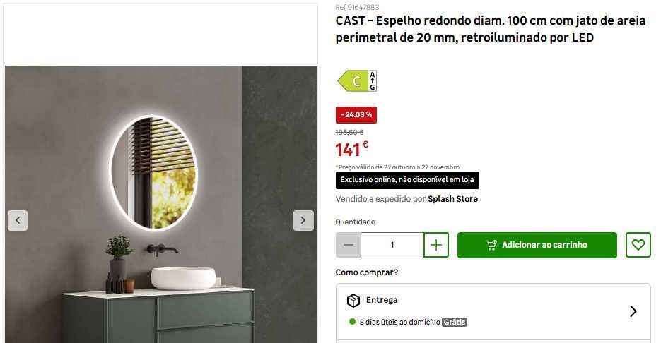 Espelho redondo 100cm iluminado Leroy Merlin