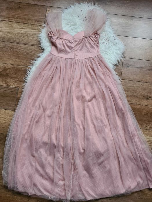 XA44 sukienka rozkloszowana z tiulem M księżniczka pudrowy róż balowa