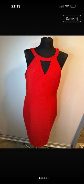 Czerwona elegancka sukienka dopasowana wyciecie v by very xl