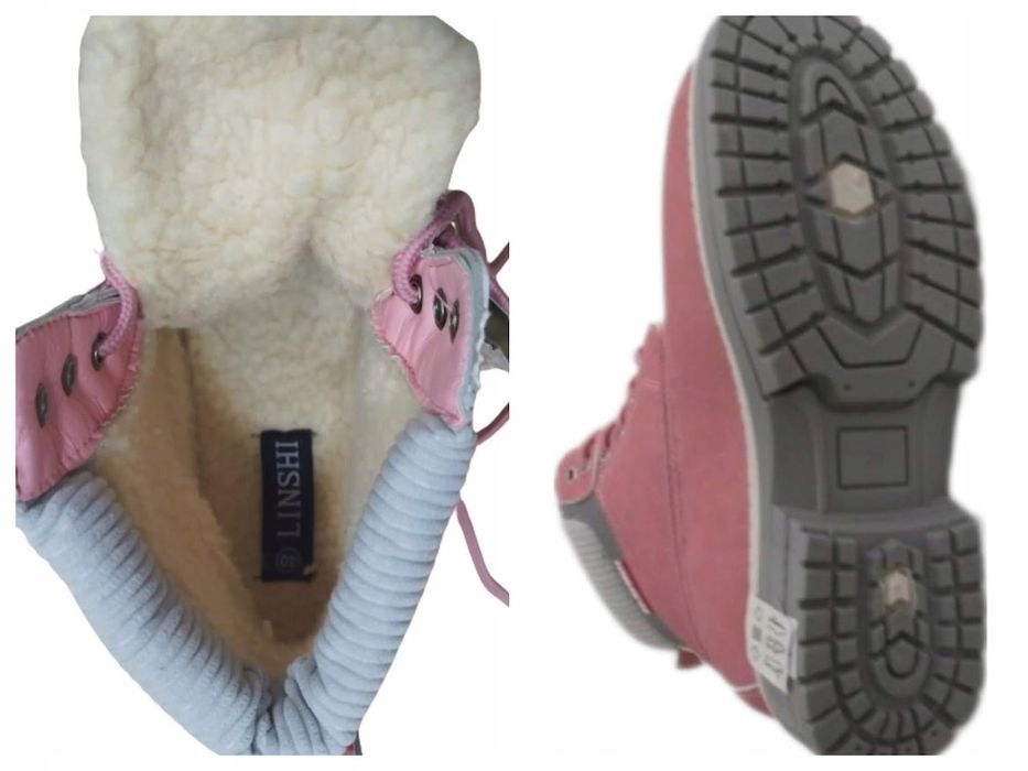 buty damskie  śniegowce skórzane trapery ocieplane kożuszkiem r. 36