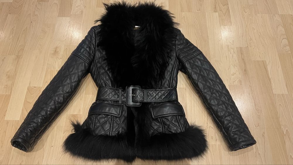 Gil Santucci oryginalna kurtka skóra naturalna i futro XS S