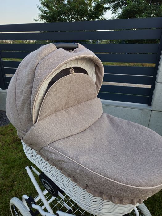 LONEX Wózek Retro Len BEŻOWY, BIAŁE pompowane koła