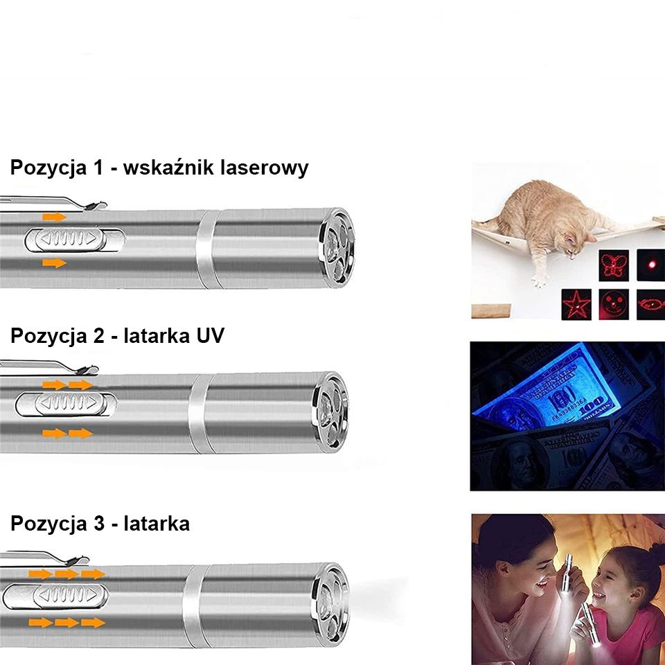 3W1 Wskaźnik Laserowy Dla Kota Usb Latarka Uv