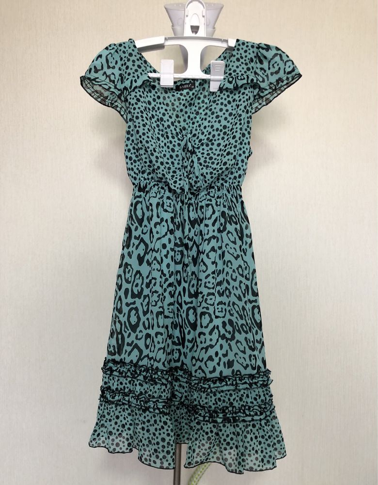 Шифонова коротка літня міні сукня в стилі babydoll леопард