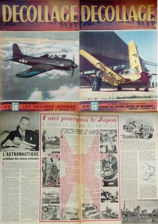 34 números da revista francesa de aviação "DECOLLAGE" (1946-48)