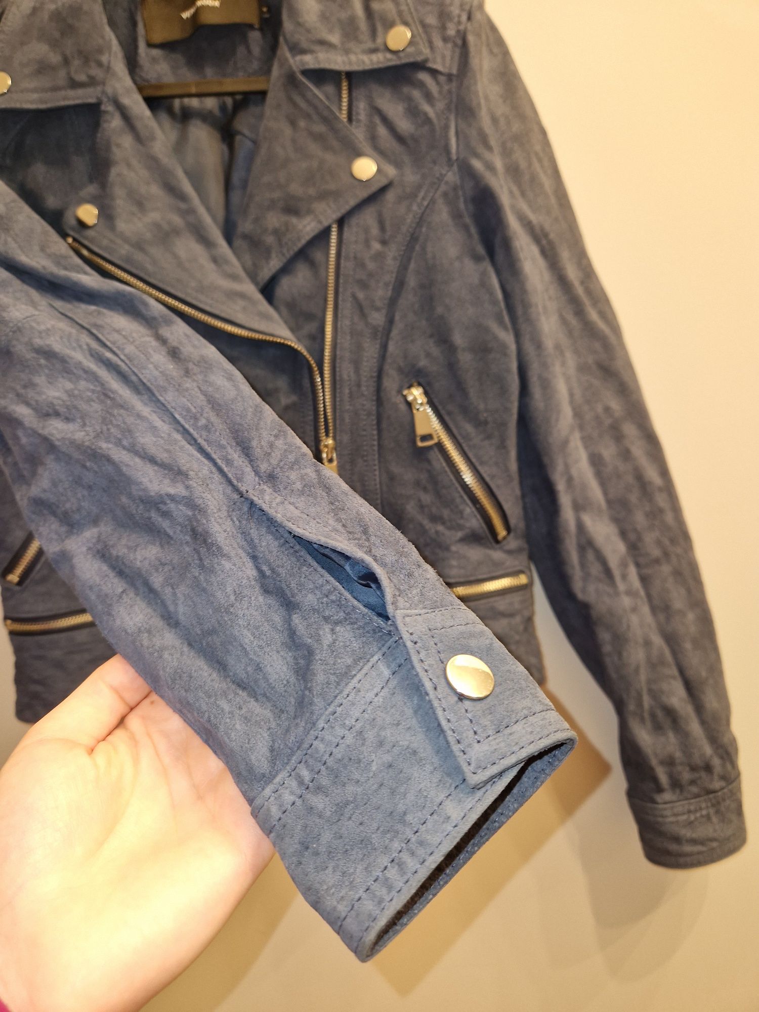 Ramoneska Vero moda M 38 skóra naturalna zamsz ciemnoniebieska hit