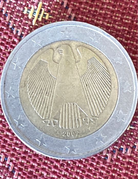 Moeda de 2 euros 2002 defeito de impressão raro, letra F