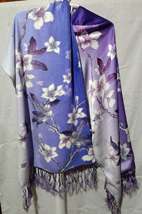 Палантин-шарф двусторонний, шёлк + кашемир 175×52