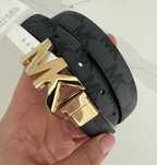 Michael Kors skórzany szary pasek dwustronny złota klamra 2cm logo