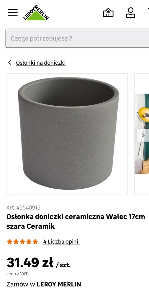 Osłonka doniczki ceramiczna Walec 17cm szara Ceramik