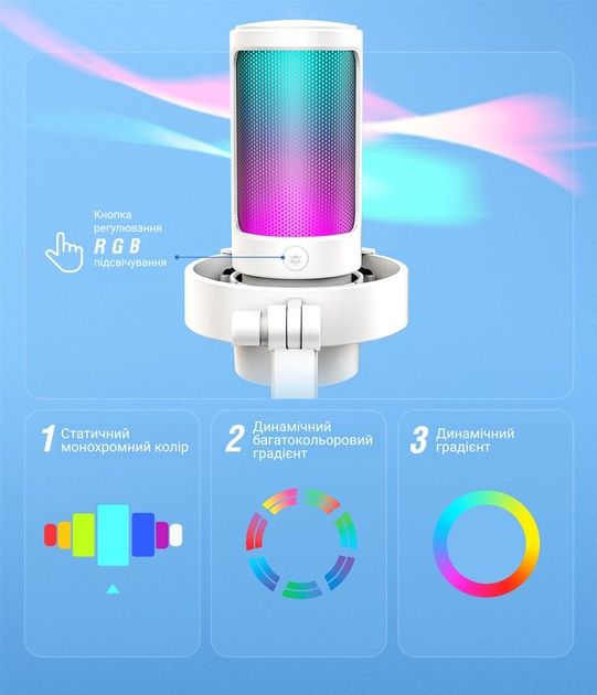 Мікрофон Fifine RGB AmpliGame A8 White