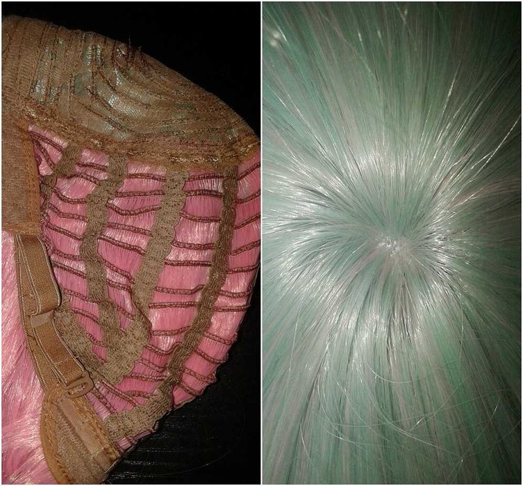 Ombre różowa zielona dwukolorowa peruka wig cosplay długa prosta