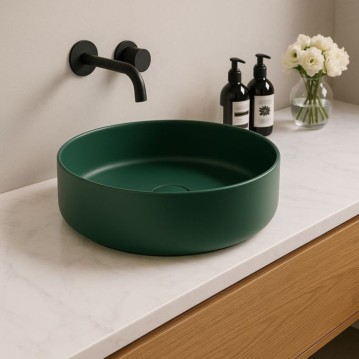 Umywalka nablatowa okrągła 360×360 mm - ciemny zielony mat