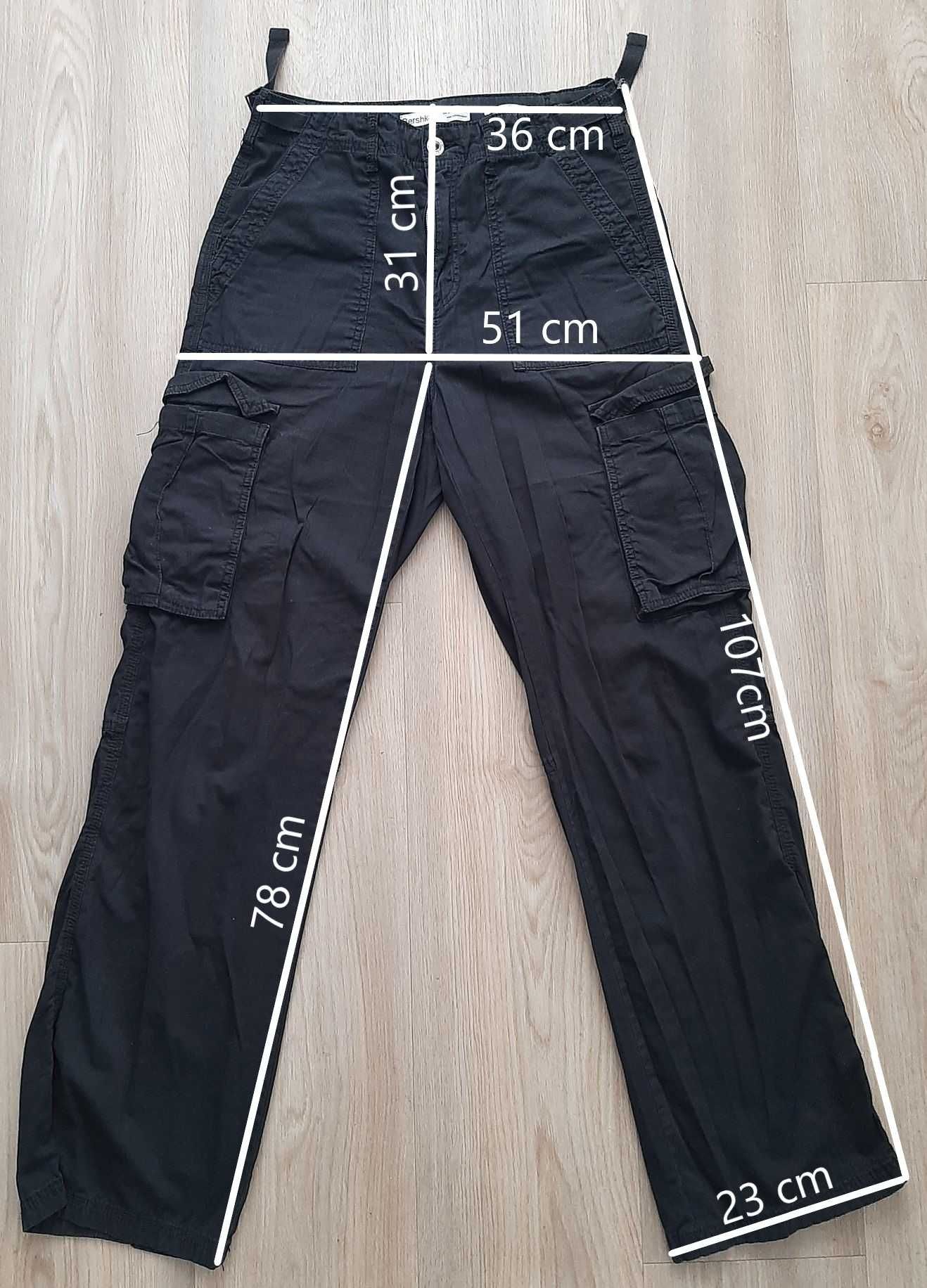 Spodnie cargo straight Bershka czarne damskie rozmiar 38