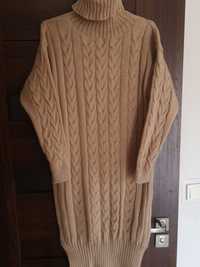 Sukienka sweterkowa karmelowa z golfem S/M/L midi /nowa